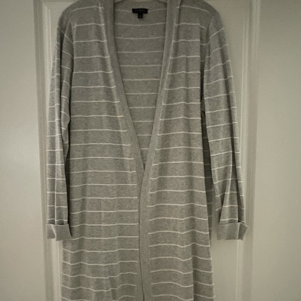 Talbots Grey Striped Sweater Duster
